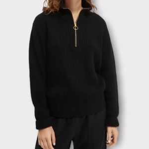 Scotch & Soda Ribbed Knit Anorak Sweater Wool Blend Black
